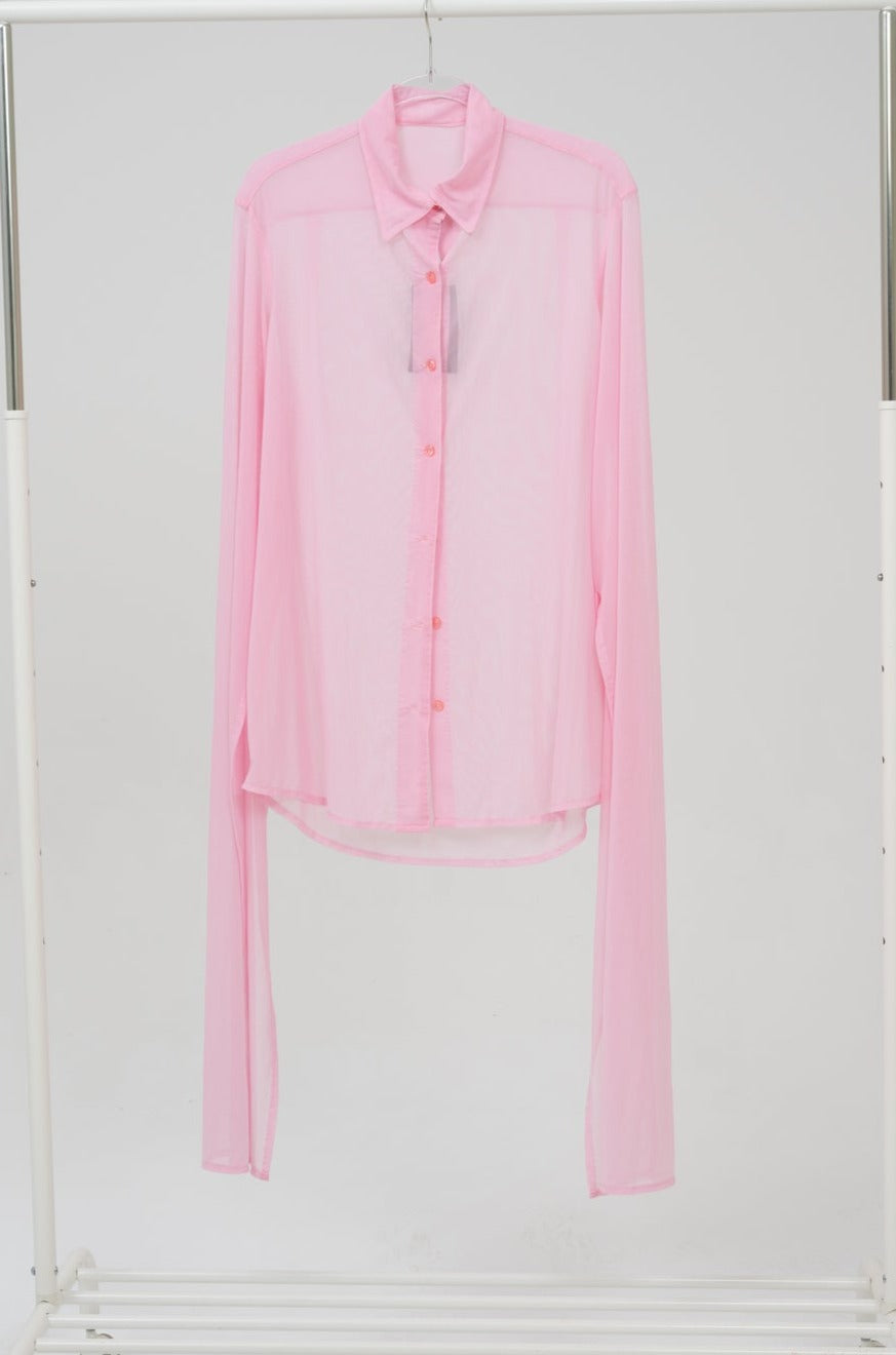 PINK Sheer designer Blouse With Long Sleeves, size M