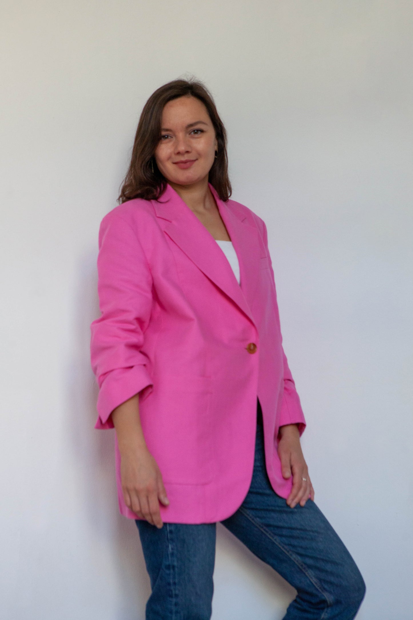 Oversized Pink Cotton Blazer, Size S