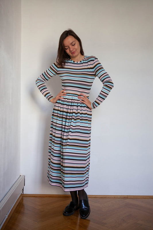 Striped stretch-jersey midi dress