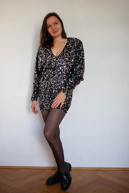 Sequin stretch-jersey mini dress, Size XS